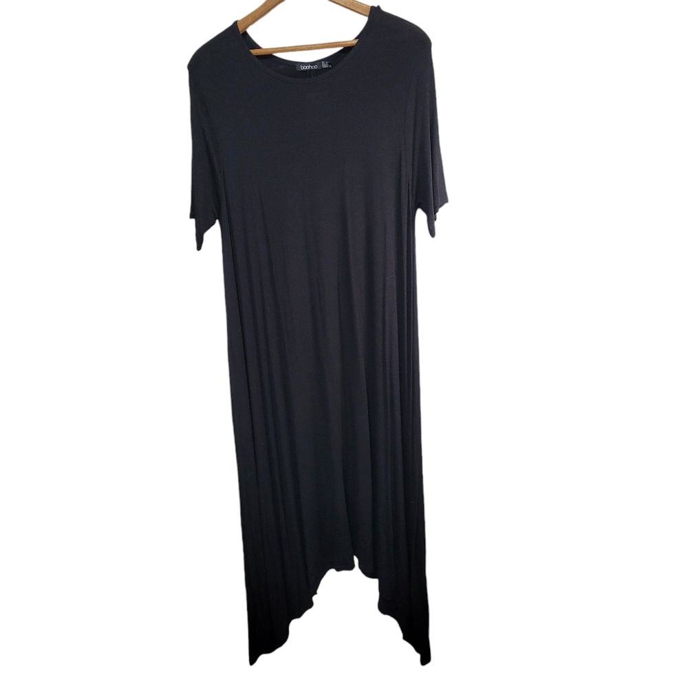 Boohoo Moira Hanky Hem Swing Dress Size 20 Black New Witchy Goth Dark Romantic